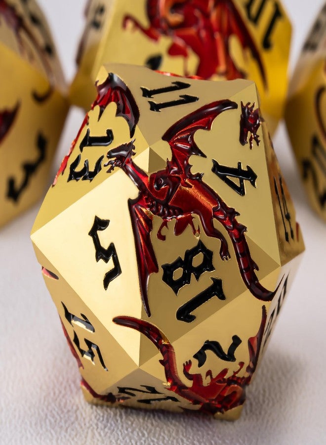 مجموعة نرد معدنية بتصميم تنين لألعاب تقمص الأدوار Dungeons and Dragons، نرد متعدد الأوجه بتصميم تنين، مجموعة من 7 قطع مع علبة هدايا - Image 1